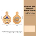 Cartoon bear wooden magnetic bottle opener with cute animal print and fridge magnet - Beech Bear with Blue Hat Bottle Opener (Round Handle)