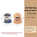 Wooden magnetic bottle opener with Van Gogh style dog print in 6x8x1.2cm size - COS Dog Opener - Pipe Smoking Dog