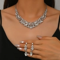 Detailed close-up of a silver bridal jewelry set with sparkling rhinestones on a model - 2-Piece Set(GT25253) / Silver