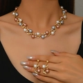 Detail of elegant bridal necklace set with pearls and rhinestones on skin - 2-Piece Set(GT25260) / Colorful