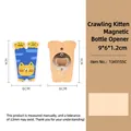 Lying cat shaped wooden magnetic beer bottle opener with cartoon print design - New Crawling Cat Fridge Magnet Opener