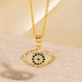 Collier pendentif œil maléfique doré avec zircons bleus et blancs sertis en micro-pavé - Style Pupille Bleu Blanc Pavé de Zircone Blanc (BXL0342-1)