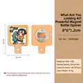 Cartoon solid wood magnetic bottle opener with handle and funny illustration - What Are You Looking At Beech Wood Square Opener