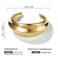 Polished gold cuff bracelet dimensions showing 7.4cm diameter and 2.85cm width details - Gold Mirror Polished Wide Style (STB-BC0018)