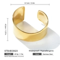 Detailed view of wide gold stainless steel bangle with dimensions 6.1cm by 4.0cm - Gold Minimalist Wide Face Style (STB-BC0023)