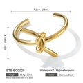 Detail of stainless steel bangle showing dimensions of 7.2cm x 4.7cm and knot design - Gold Concentric Knot Style (STB-BC0028)
