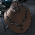 Elegant black rhinestone necklace and earrings jewelry set for evening gowns - 2-Piece Set(GT25232) / Gunmetal