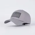 Detail of vintage grey baseball cap featuring monochrome US flag embroidery on cotton - Gray (Embroidery)