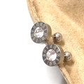 Minimalist silver screw back stud earrings with Roman numerals and centered zircon stone - 8mm Roman Numeral Barbell (Single) / Steel