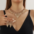 Elegant gold bridal jewelry set with sparkling champagne rhinestones on a female model - 2-Piece Set(GT25235) / Champagne