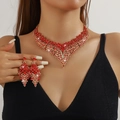 Elegant gold bridal jewelry set with sparkling red rhinestones necklace and earrings - 2-Piece Set(GT25235) / Red