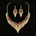 Golden bridal jewelry set with V-shaped multicolor rhinestone necklace and drop earrings - 2-Piece Set(GT25235) / Colorful