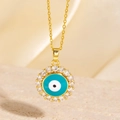 Collier Main de Fatma doré avec pendentif bleu ciel orné de pierres en zircon - Style Mauvais Œil Classique en Émail Tricolore (BXL0342-92)