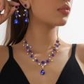 Silver jewelry set with deep blue pear-shaped crystals and matching drop earrings - 2-Piece Set(GT25232) / Blue