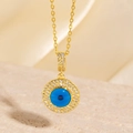 Collier œil protecteur doré avec centre bleu et double rangée de zircons brillants - Style Mauvais Œil Pavé de Zircone Double Rang (BXL0342-96)