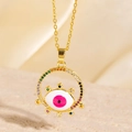Collier Evil Eye doré avec zircons multicolores et pendentif à pupille rose - Style Mauvais Œil Anneau de Pierres Multicolores (BXL0342-100)