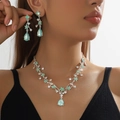 Silver bridal jewelry set with mint green floral crystals and teardrop pendants - 2-Piece Set(GT25232) / Jelly Green