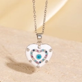 Collier cœur mauvais œil en argent avec émail blanc et cristaux colorés sur fond de satin - Style Mauvais Œil Cœur en Zircone Multicolore (BXL0342-116)