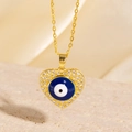 Collier cœur doré avec pendentif œil maléfique bleu et zircons sur une chaîne - Style Mauvais Œil Cœur en Zircone Doré (BXL0342-120)