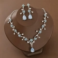 Silver jewelry set featuring light blue teardrop stones and floral vine necklace - 2-Piece Set(GT25232) / Jelly Blue