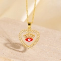 Collier cœur doré avec œil de protection, émail rouge et oxydes de zirconium brillants - Style Mauvais Œil Cœur en Émail Rouge (BXL0342-124)