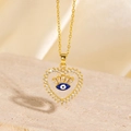 Golden heart necklace featuring a blue evil eye pendant with sparkling cubic zirconia - Blue Enamel Crown Heart Style (BXL0342-128)