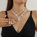 Elegant silver bridal jewelry set with sparkling rhinestone necklace and drop earrings - 2-Piece Set(GT25221) / Silver