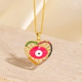Collier cœur doré avec œil protecteur rose et cristaux arc-en-ciel sur fond de pierre - Style Émail Rose à Dégradé Arc-en-ciel (BXL0342-132)