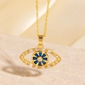 Collier Mauvais Œil doré orné de zircons bleus avec une chaîne maille forçat fine - Style Radial Pierres Baguette Bleues (BXL0342-6)