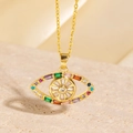 Collier Mauvais Œil doré orné de zircons colorés et d'un médaillon central pivotant - Style Œil de Roue en Pierres Multicolores (BXL0342-7)