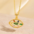 Collier Main de Fatma doré avec zircons multicolores et pendentif œil en émail vert - Style Radial Émail Vert Noir Zircon Coloré (BXL0342-8)