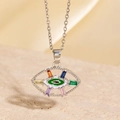 Collier Mauvais Œil avec centre vert et pierres rectangulaires en zircon multicolore - Style Œil Pavé de Zircone Multicolore (BXL0342-9)