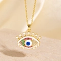 Collier Oeil Maléfique doré avec émail blanc et pendentif en pierres zircons - Style Émail Blanc Pierres Multicolores (BXL0342-10)