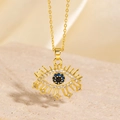 Collier œil porte-bonheur doré avec zircons bleus et détails de cils brillants - Style Œil à Cils Pavé de Zircone Blanc (BXL0342-11)