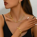 Elegant gold bridal jewelry set featuring leaf vine necklace and rhinestone earrings - 3-Piece Set(GT25225) / Gold White