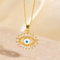 Collier mauvais œil doré avec pendentif bleu et accents de zircon étincelants - Style Œil Radial en Zircone Baguette (BXL0342-12)