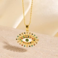 Collier Oeil de Mauvais doré avec émail vert et zircons multicolores - Style Émail Vert Blanc Zircone Multicolore (BXL0342-14)