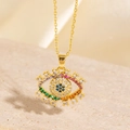 Collier Main de Fatma doré serti de zircons multicolores sur fond en pierre naturelle - Style Mauvais Œil Pavé Multicolore (BXL0342-16)