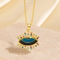 Collier doré avec pendentif œil maléfique, pierres zircons colorées et émail bleu - Style Émail Bleu Foncé Noir Pierre Précieuse (BXL0342-17)