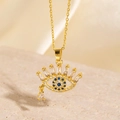 Collier œil protecteur doré serti de zircons bleus et pendentif goutte sur soie beige - Style Radial en Zircone avec Pendentif Goutte (BXL0342-18)