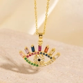 Collier pendentif œil maléfique doré avec zircons multicolores de forme baguette - Style à Cils en Zircone Baguette Multicolore (BXL0342-20)