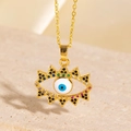 Collier mauvais œil avec zircons colorés et chaîne en acier titane doré élégante - Style Radial Dentelé Pierres Multicolores (BXL0342-21)