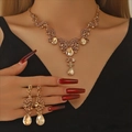 Elegant rose gold jewelry set with champagne waterdrop rhinestones and earrings - 2-Piece Set(GT25233) / Champagne