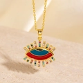 Collier mauvais œil avec zircons colorés et pendentif émail bleu sur chaîne dorée - Style Divergent Émail Rouge Bleu Pierre Précieuse (BXL0342-22)