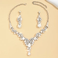 Elegant silver bridal jewelry set with sparkling crystal necklace and drop earrings - 2-Piece Set(GT25233) / Silver