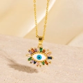 Collier œil protecteur doré avec zircons colorés sur un support en pierre naturelle - Style Bohème en Zircone Baguette Multicolore (BXL0342-26)