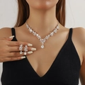 Silver bridal jewelry set featuring rhinestone necklace and teardrop earrings - 2-Piece Set(GT25242) / Silver