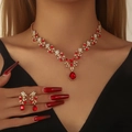 Exquisite bridal jewelry set featuring red teardrop rhinestones on a gold-plated base - 2-Piece Set(GT25242) / Red