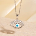 Collier œil de protection argenté avec zircons colorés et chaîne fine en acier - Style à Cils Émail Bleu Blanc Argenté (BXL0342-30)
