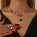 Elegant bridal jewelry set with blue pear-shaped stones and gold leaf design - 2-Piece Set(GT25242) / Blue